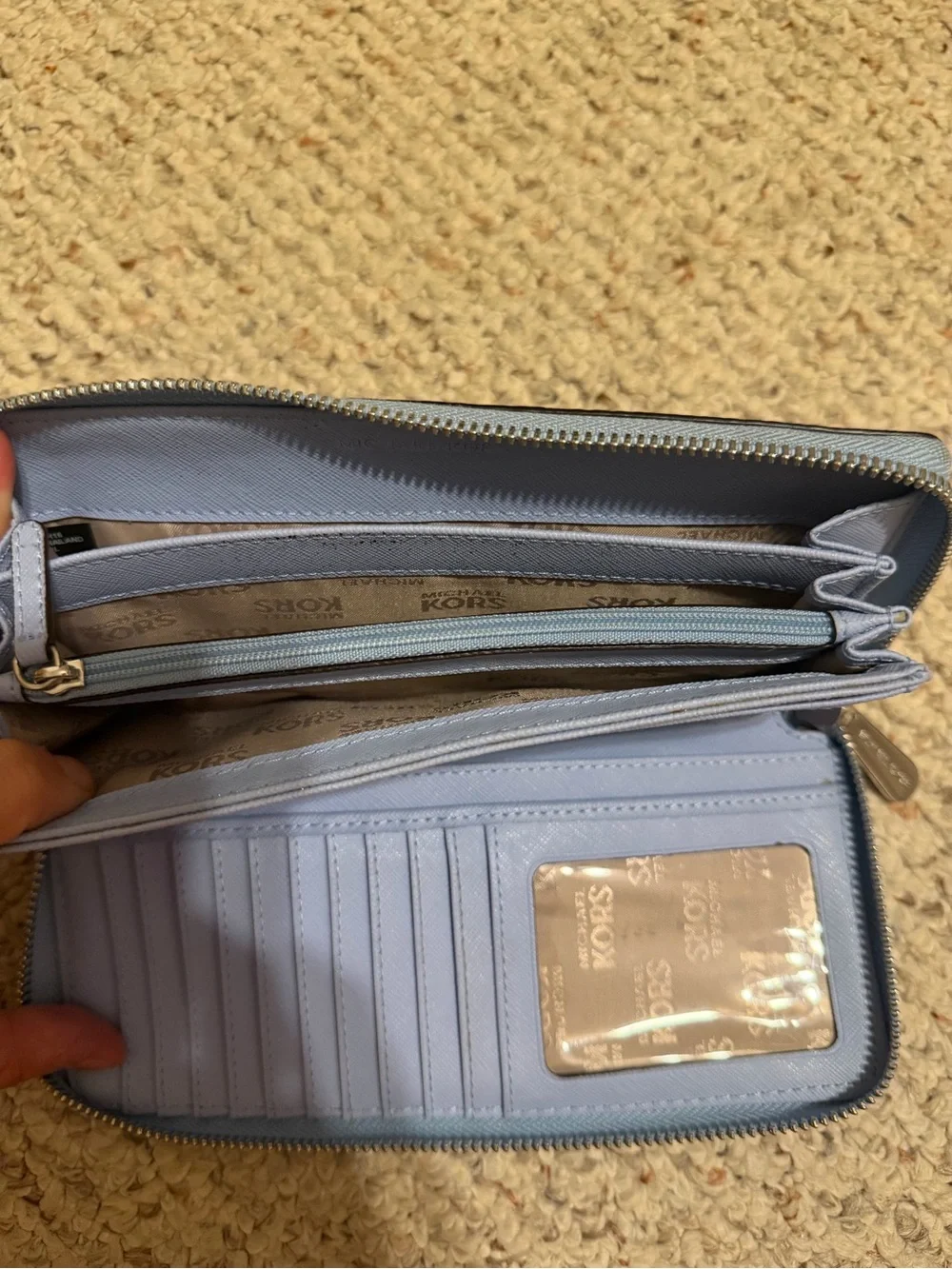 Michael Kors Powder Blue Pebbled Leather Wristlet Wallet
